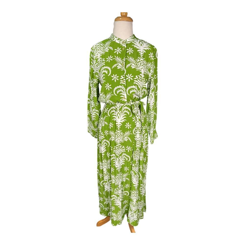 ZARA Green White Floral Button Down Maxi Dress M Resort Vacation Old Money Chic - Picture 5 of 11